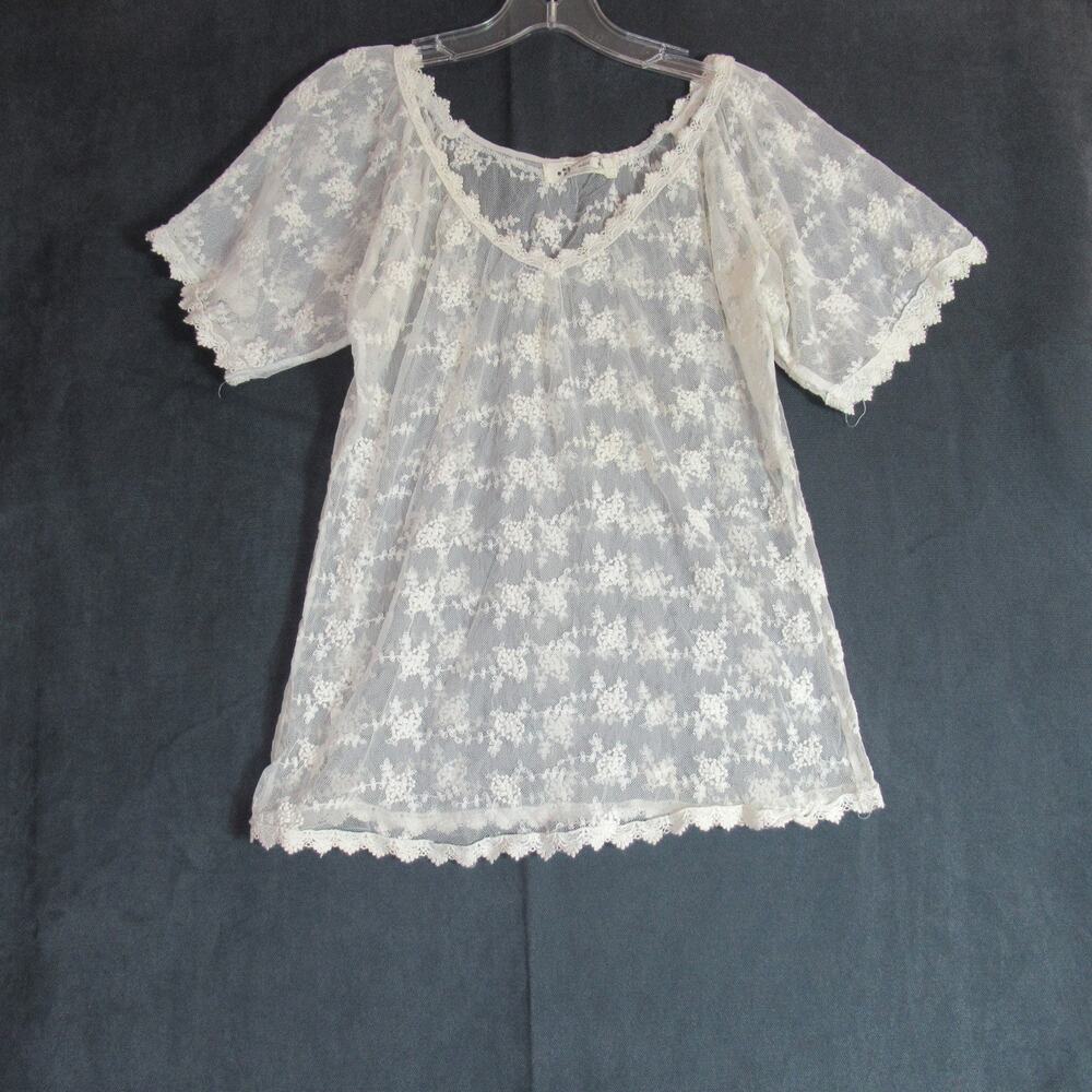 Mine Top Womens Small Cream Sheer Lace Coquette Feminine Romantic Angelic Y2K